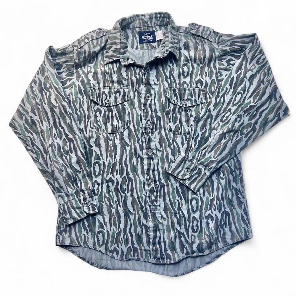 Woolrich 90s Vintage Tribal Camo Shadow Bark Cotton Long Sleeve Hunting Shirt L